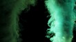 3D animation of green and yellow smoke plume on black background