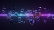 3D animation of vibrant soap bubbles and laser beam