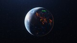 Fototapeta  - 3D rendering of Earth from space with half in darkness showing city lights and faint aurora