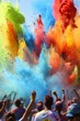 A colorful explosion as runners are showered with Holi powder during a vibrant cultural-themed run
