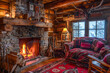 The crackling fire of a cozy cabin fireplace