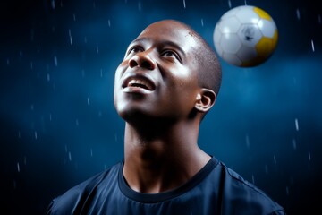 Wall Mural - A man is looking up at a soccer ball