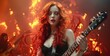 © hakule - A woman with red hair is playing a guitar in front of a fire
