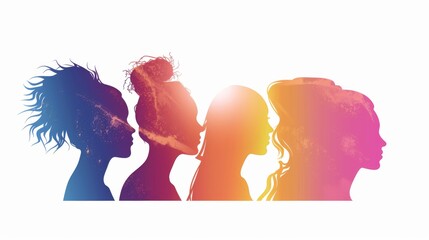 Wall Mural - Multiethnic Women's Communication Network: Diverse Female Silhouettes in Social Group, Sharing Friendship and Information