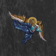 Christian image of an Angel . Religious illustration on black stone wall background in Byzantine style