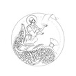 Saint Jonah and the Whale. Religious coloring page in Byzantine style on white background