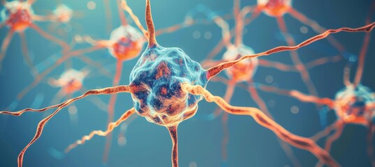 Wall Mural - 3d microbiology render of neurons  detailed nerve cells background with ample copy space