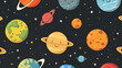 Background image with drawing of cute planets 