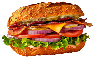 Wall Mural - Delicious gourmet sandwich with bacon, cheese, and fresh vegetables