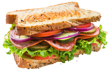 Sticker - Freshly made deli sandwich with assorted vegetables and ham on toasted bread.