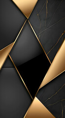 Wall Mural - A black and gold design with a gold border. The design is made up of triangles and squares. Generative AI