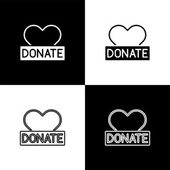 Canvas Print - Set Donation and charity icon isolated on black and white background. Donate money and charity concept. Vector