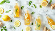Composition with bottles of fresh ginger beer mint lem