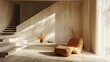 Minimalist Interior Cozy Ambiance: A 3D visualization depicting a minimalist interior with a cozy ambiance
