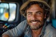 © SC-7 - Confident Man Behind the Wheel: A Smiling Trucker with a Hat