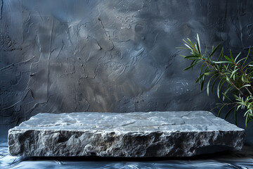 Wall Mural - A stone slab with a plant on top of it