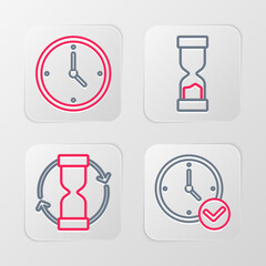 Sticker - Set line Clock, Old hourglass, and icon. Vector