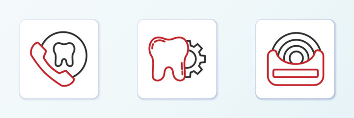 Poster - Set line Dental floss, Online dental care and Tooth treatment procedure icon. Vector