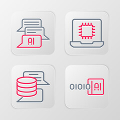 Sticker - Set line Binary code, Server, Data, Processor CPU and Chat bot icon. Vector