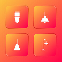 Sticker - Set LED light bulb, Lamp hanging, Chandelier and Floor lamp icon. Vector