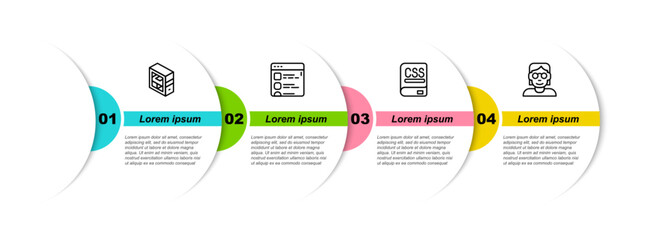Set line Computer, Browser files, Books about programming and Hacker or coder. Business infographic template. Vector