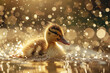A duckling splashes in water