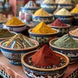 A colorful array of spices in Moroccan market