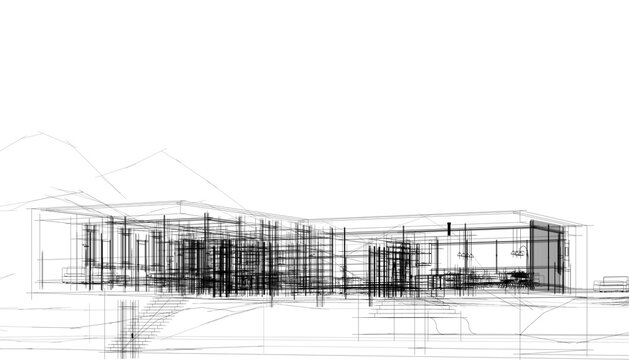 house building sketch architecture 3d illustration