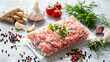 Composition with plastic package of fresh minced meat