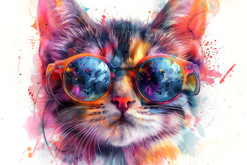  A colorful cat wearing sunglasses