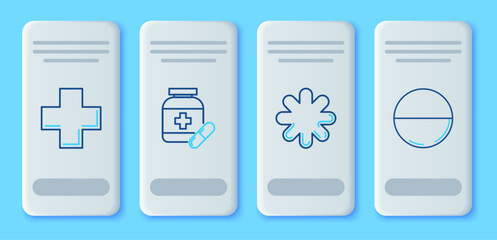 Wall Mural - Set line Medicine bottle and pills, Cross hospital medical, and or tablet icon. Vector