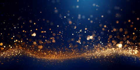 Wall Mural - golden abstract bokeh on blue background. celebrating christmas, new year or other holidays.