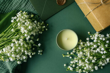 Wall Mural - Aroma candle in a cozy home spring interior