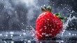 water splashing onto strawberry, in the style of gray background and colorful fruits, high detailed, dynamic and actionpacked, high resolution