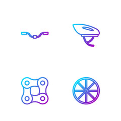 Canvas Print - Set line Bicycle wheel, chain, handlebar and helmet. Gradient color icons. Vector