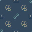 Set line Mail and e-mail, Elected employee and Wrench spanner on seamless pattern. Vector