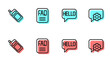 Set line Hello in different languages, Mobile phone, FAQ information and Telephone 24 hours support icon. Vector