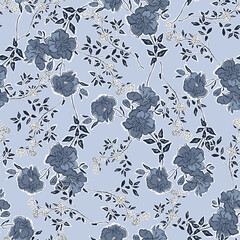 Wall Mural - vector seamless pattern with blue flowers on a blue background