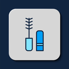 Canvas Print - Filled outline Mascara brush icon isolated on blue background. Vector