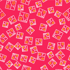 Sticker - Line Folded map with location marker icon isolated seamless pattern on red background. Vector