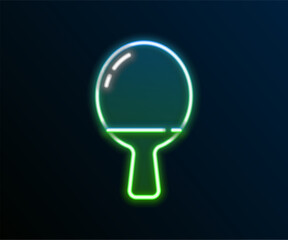 Canvas Print - Glowing neon line Racket for playing table tennis icon isolated on black background. Colorful outline concept. Vector