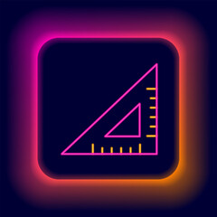 Wall Mural - Glowing neon line Triangular ruler icon isolated on black background. Straightedge symbol. Geometric symbol. Colorful outline concept. Vector