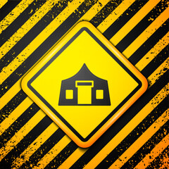 Wall Mural - Black Tourist tent icon isolated on yellow background. Camping symbol. Warning sign. Vector