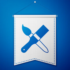 Sticker - Blue Paint brush icon isolated on blue background. White pennant template. Vector