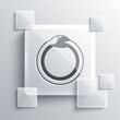 © Kostiantyn - Grey Magic symbol of Ouroboros icon isolated on grey background. Snake biting its own tail. Animal and infinity, mythology and serpent. Square glass panels. Vector