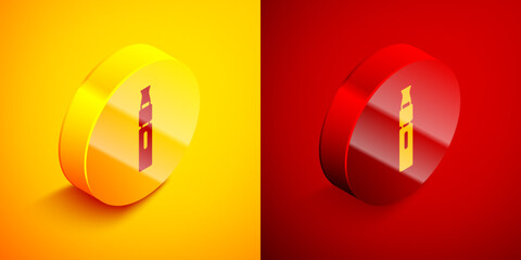 Wall Mural - Isometric Electronic cigarette icon isolated on orange and red background. Vape smoking tool. Vaporizer Device. Circle button. Vector