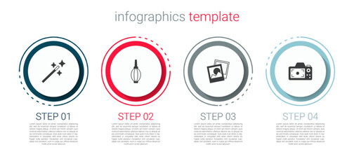 Wall Mural - Set Photo retouching, Dust blower, frame and camera. Business infographic template. Vector