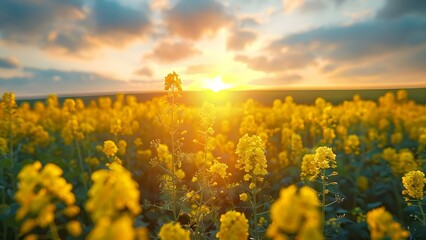 Wall Mural - Blooming Rapeseed and Canola Plants: A Source of Biofuel in the Landscape. Concept Biofuels, Rapeseed Plants, Canola Plants, Landscape Photography, Sustainability