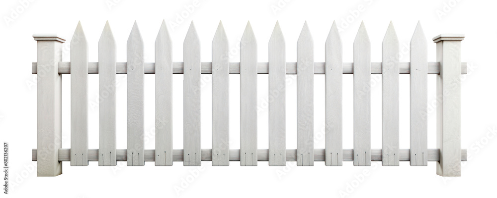 White wooden fence isolated on white background with clipping path ...