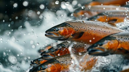 Wall Mural - A group of fish are swimming in a river